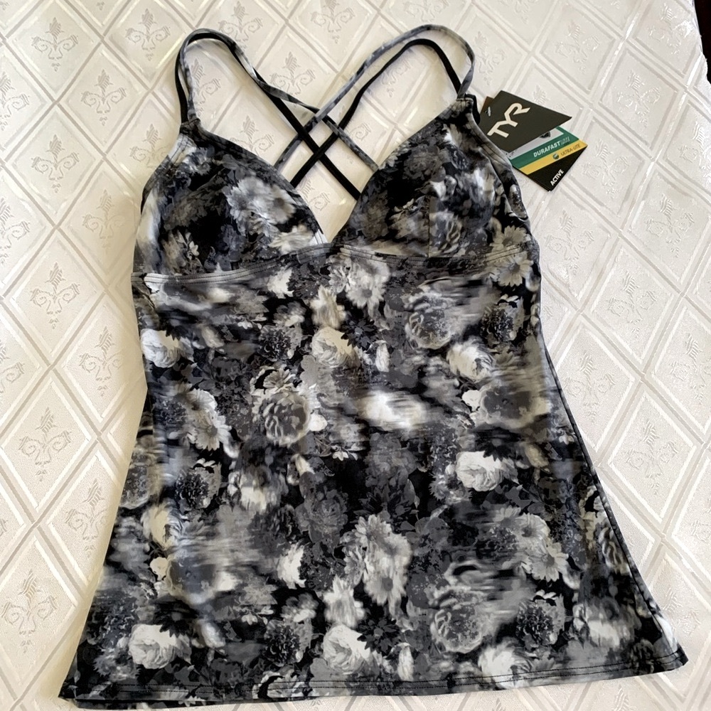 TYR Black, White and Gray Tankini Top